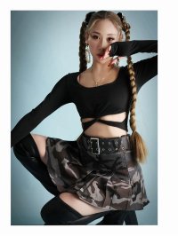 bombshell/ボムシェル bombshell 長袖カットソー トップス 長袖 ショート丈 カットソー カットアウト 変形デザイン ガールズヒップホップ 透け防止 アームカバー/505974923