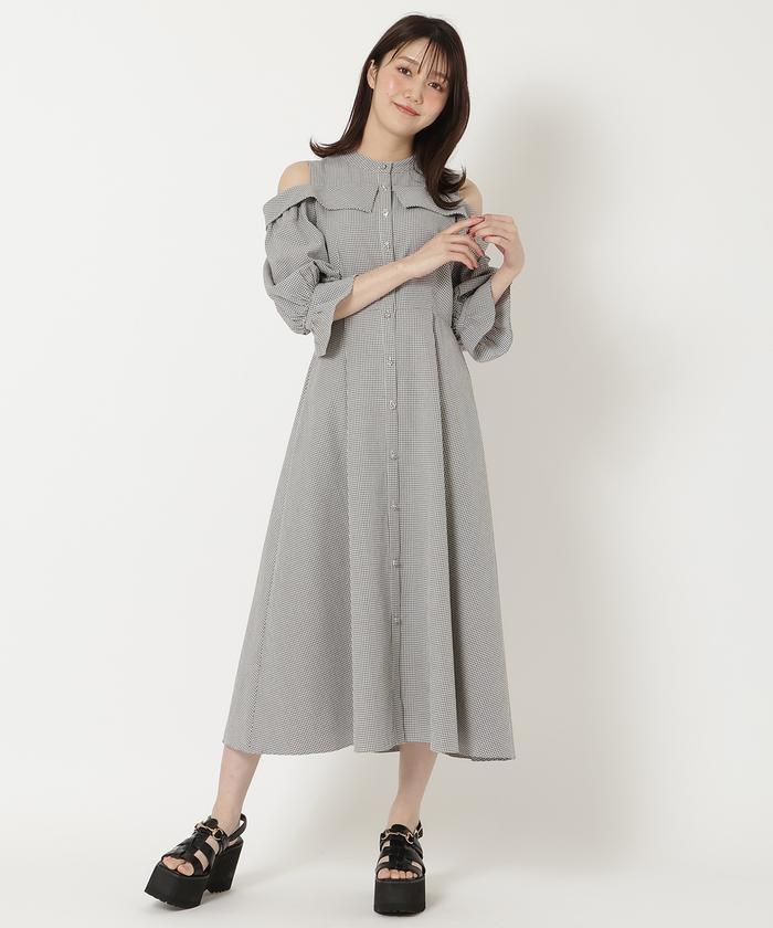 セール 50%OFF】肩あきスタンドカラーワンピース(505976376 セール 50%OFF】肩あきスタンドカラーワンピース(505976376