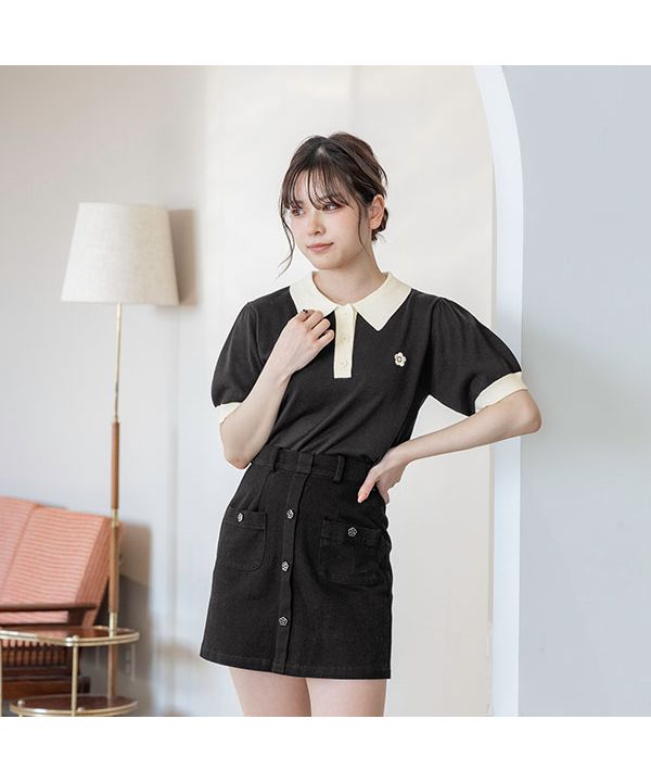 マリークワント MARY QUANT バイカラーデイジーポロ プル