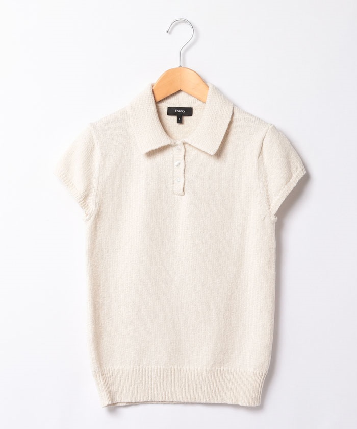 セオリー Theory 25SS Wave Boucle Boyfriend Polo Shirt ポロシャツ ニット セーター ウール混 S アイボリー ■OS ■SH レディース 中古】セオリー Theory 25SS Wave Boucle Boyfriend Polo Shirt