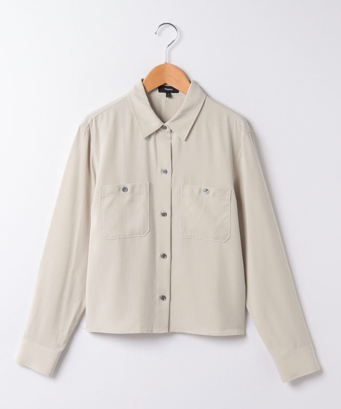 セオリー theory Fluid Lyocell LS Boxy PKT SH 4108208　ショート丈シャツ ベージュ サイズ：S theory(セオリー) Fluid Lyocell LS Boxy PKT SH 4108208