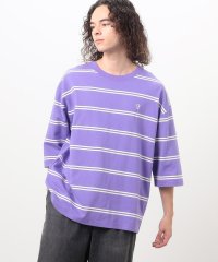 Purple & Yellow/プリントボーダー ５分袖Ｔシャツ/505950628