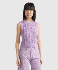 BENETTON (women)/コットン100％クルーネックケーブル編みクロップド丈サイドスリットノースリーブニットトップス/505932906