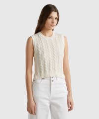 BENETTON (women)/コットン100％クルーネックケーブル編みクロップド丈サイドスリットノースリーブニットトップス/505932906