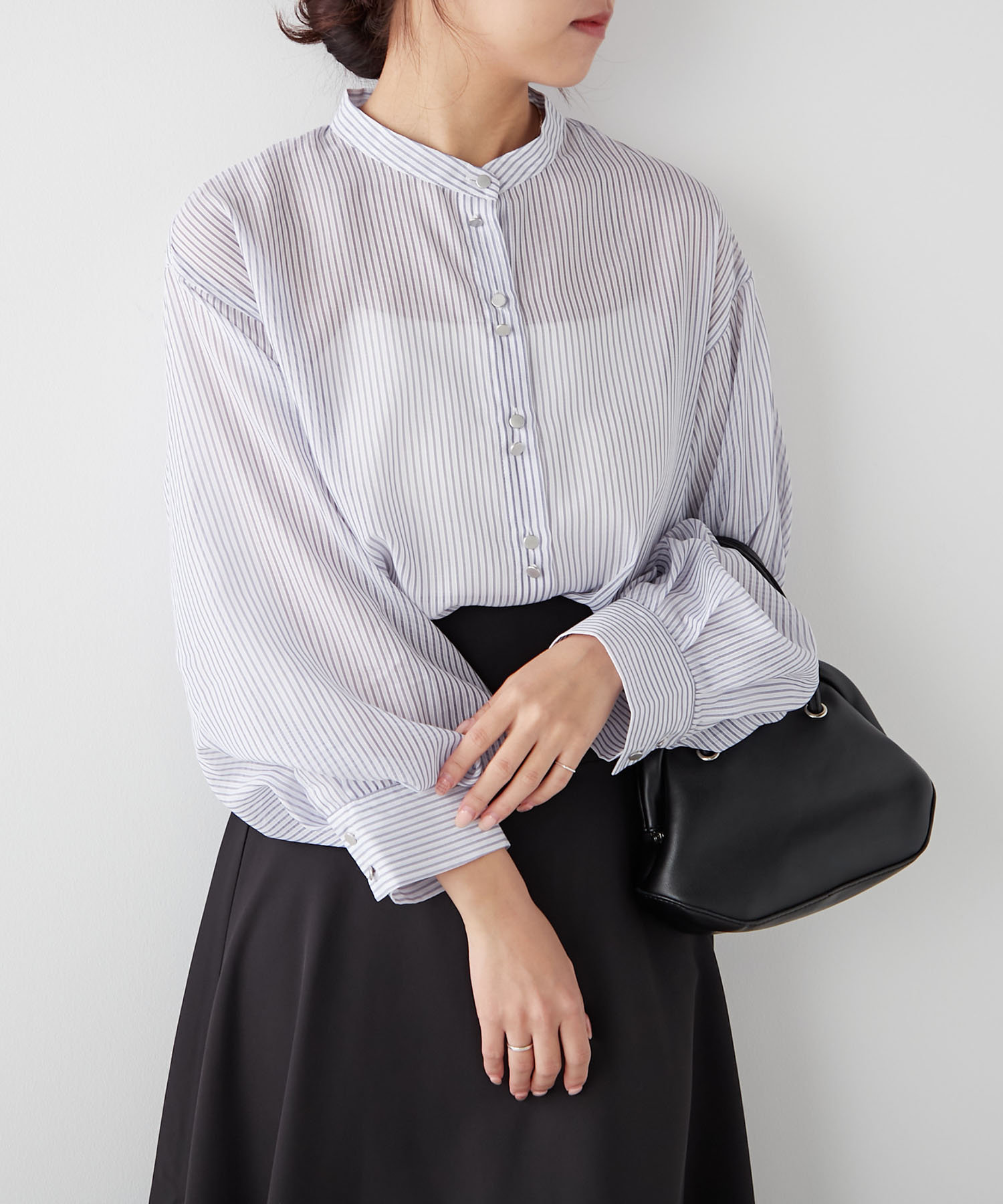 クーポン】【新色登場！】W釦シアーシャツ ゆったり ボリューム