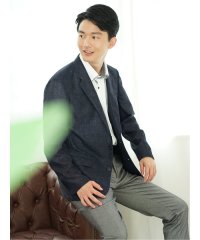 TAKA-Q/タカキュー TAKA－Q TechLinen スリムフィット 2ボタンジャケット チェック紺(セットアップ可能) メンズ セットアップ ジャケット ビジネス カ/505988437