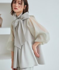 RUIRUE BOUTIQUE/ルイルエブティック RUIRUE BOUTIQUE オーガンジースリーブタックフレアトップス＆シークレットゴム・スリムテーパードパンツ(ボウタイ付き)/505762426