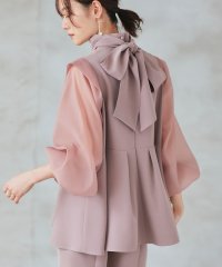 RUIRUE BOUTIQUE/ルイルエブティック RUIRUE BOUTIQUE オーガンジースリーブタックフレアトップス＆シークレットゴム・スリムテーパードパンツ(ボウタイ付き)/505762426