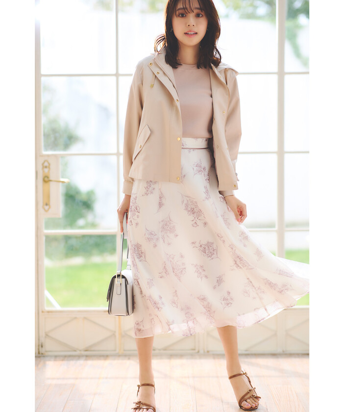 LAISSE PASSE 戻る フロッキープリントタックスカート