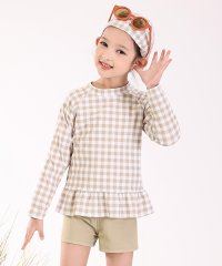 TeddyShop/テディショップ Teddyshop キッズ水着 長袖フリル総柄ラッシュガードトップス+ショートパンツ+キャップ 3点セット【返品不可商品】/505414137