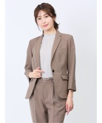 m.f.editorial/エムエフエディトリアル m.f.editorial 綿麻ライク 1ボタン7分袖ジャケット 茶(セットアップ可能) レディース セットアップ スーツ ジャケット /505994976