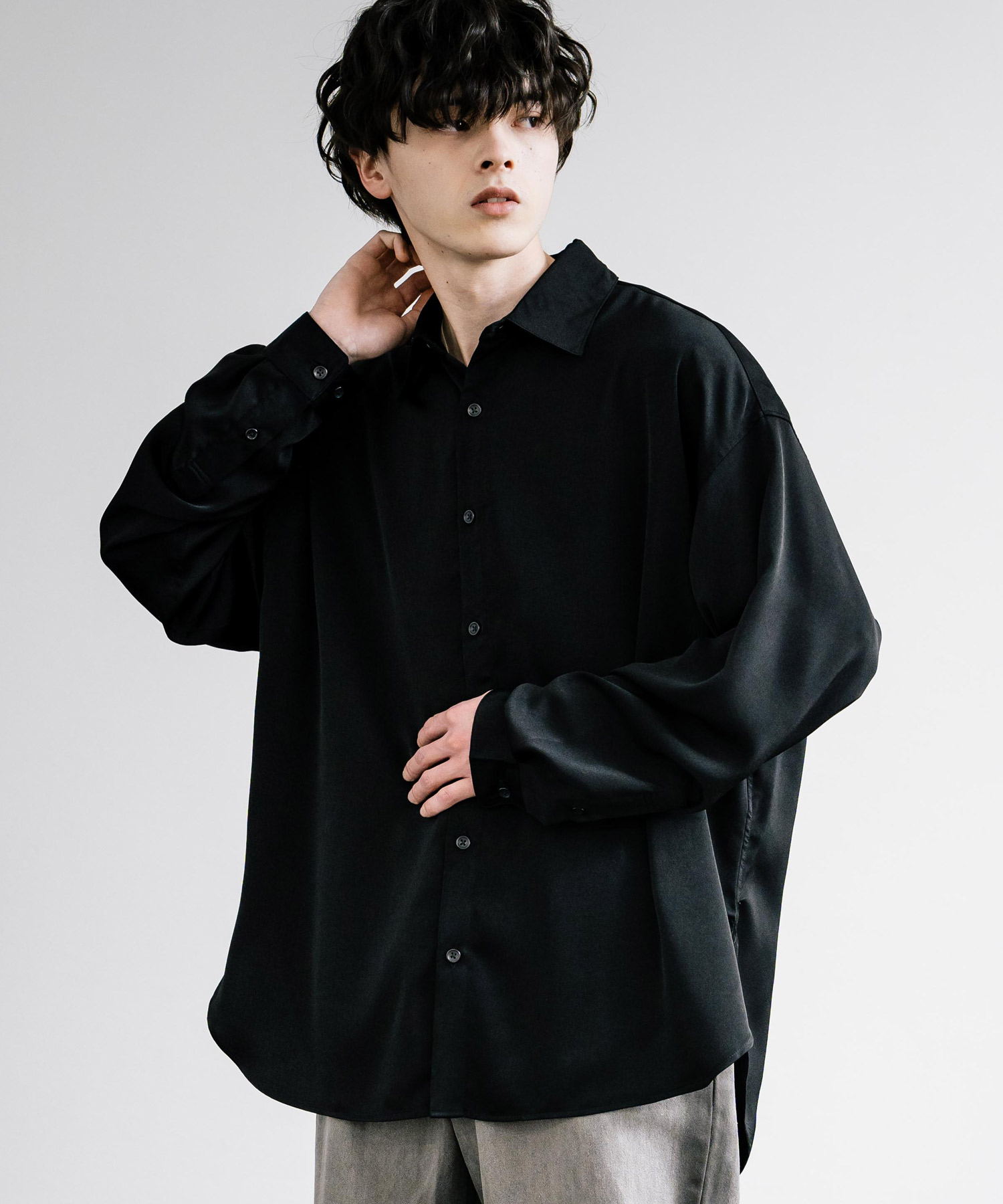 USA古着 ドレスシャツ 長袖 XXL ブラック 黒シャツ 無地