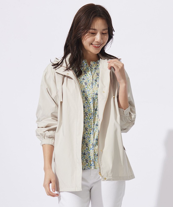 【美品】J.PRESS(ジェイプレス)マイクロタフタフーデッドショートコート/L WEB限定カラーあり・洗える】コンパクトタフタキルティング