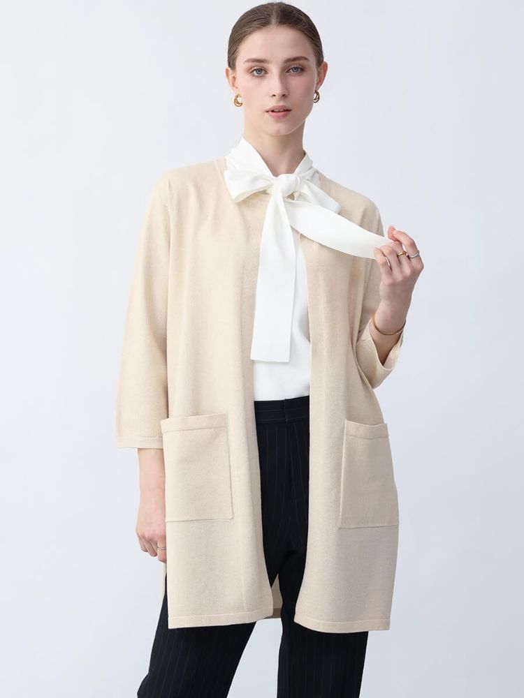 セール 22%OFF】アーガ Aga ラメ糸ミックスミドル丈カーディガン
