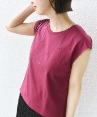 SHIPS WOMEN/《予約》* 〈手洗い可能〉ラインストーン ノースリーブ TEE ◆/505998947