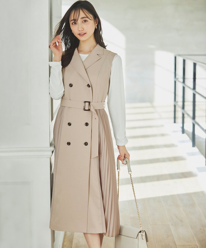 any sisプリーツデザイントレンチ コート　7号 any SiS トレンチコート コート 「UVカット・花粉ガード