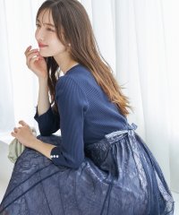 tocco closet/リボン＆パール付きハイウエスト切り替えレースドッキング七分袖ワンピース/505928335