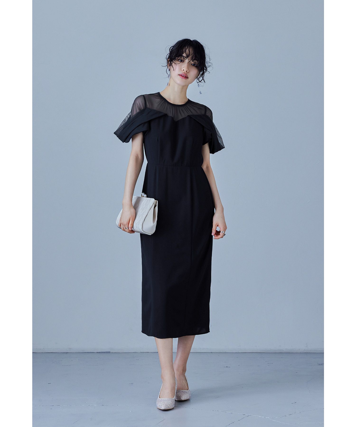 画像追加‼️再度お値下げ‼️niana オフショルダーチュールIラインドレス クーポン】ニアナ niana オフショルダーチュールIラインドレス