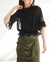 MAISON BREEZE/【MAISON BREEZE】トップス ブラウス シャツ シャーリング　フリル シアーブラウス 七分袖 袖フリル 透け感 ラウンドネック SCCH496/505982729