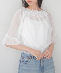 MAISON BREEZE/【MAISON BREEZE】トップス ブラウス シャツ シャーリング　フリル シアーブラウス 七分袖 袖フリル 透け感 ラウンドネック SCCH496/505982729