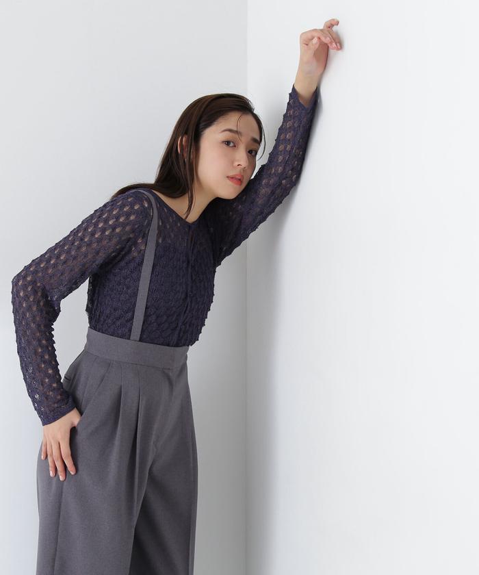 ナチュラルビューティー oggi掲載 透かし編みニットアンサブル freeサイズ セール 50%OFF】透かし編みニットアンサンブル(506000986