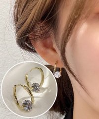 shoppinggo/フープピアス リングピアス 小振り 金属アレルギー対応 ピアスリング 小さめ 重ね付け ビジュー 上品 ゴールド エレガント/506006930