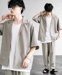 Rocky Monroe/半袖セットアップ メンズ シャツジャケット ワイドパンツ タンクトップ ノースリーブ インナー 5分袖 テーパード オーバーサイズ ビッグシルエット カジュアル/503923418