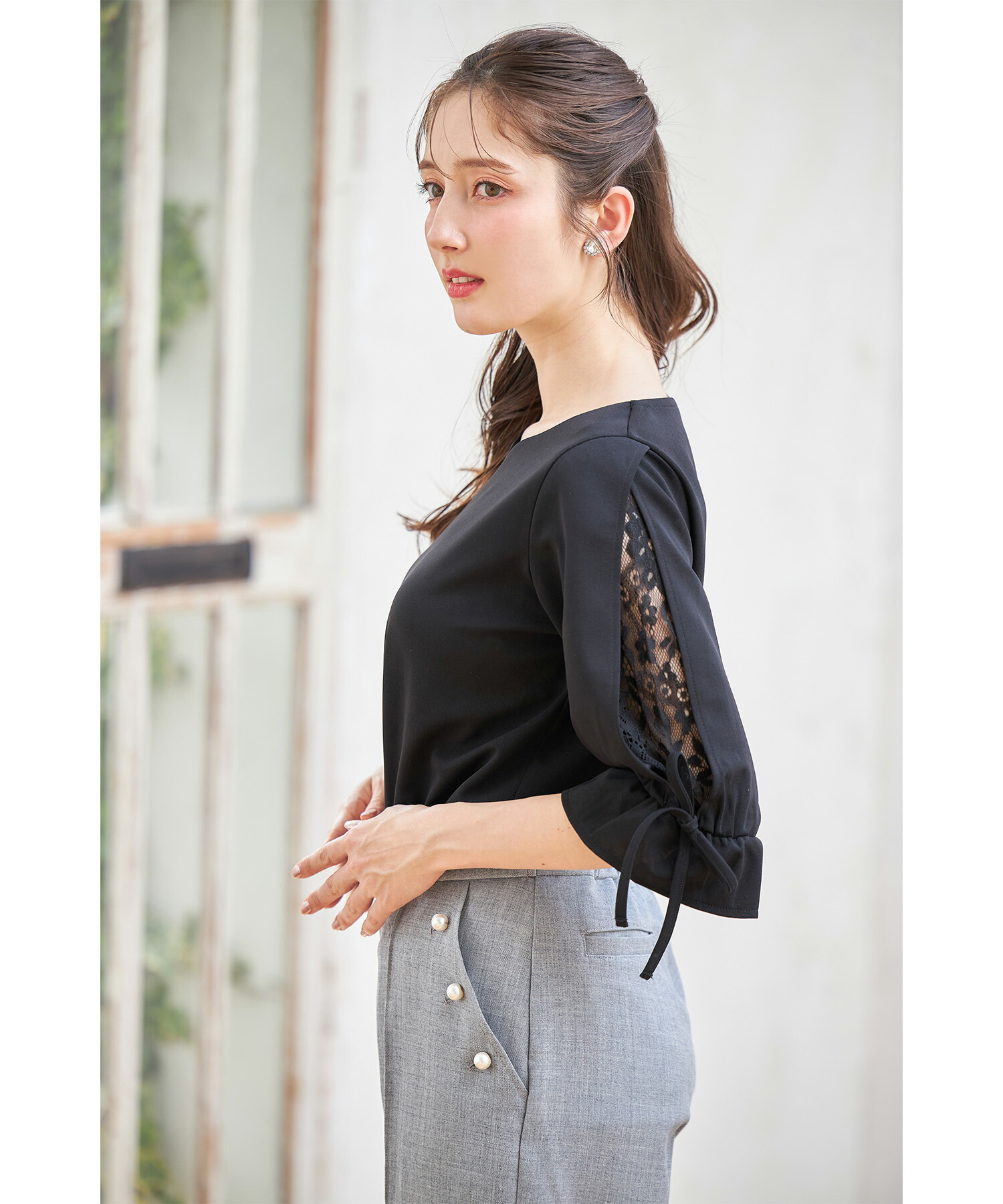 トッコクローゼット tocco closet 襟＆リボン付きレースフリル