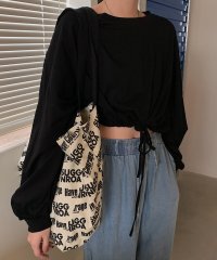 shopnikoniko/ショップニコニコ ShopNikoNiko クロップド丈 裾絞りスウェットma 【即納】ショート丈 ミニ丈 長袖 トップス ロングTシャツ トレーナー フロント/506008022