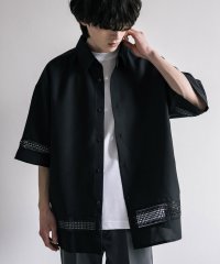 Rocky Monroe/半袖シャツ レース 切り替え 無地 メンズ レディース レギュラーカラー ルーズ ラフ ゆったり ビッグシルエット オーバーサイズ 五分袖 シンプル きれいめ /506009220