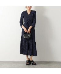 GANNI/GANNI ワンピース Stretch Seersucker Gathered Midi Wrap Dress/506015443