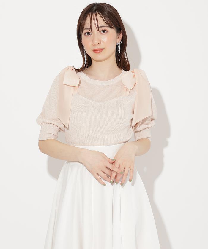 当店在庫してます！ セール 40%OFF】肩リボンビスチェ風ラメプルオーバー(506015717 トップス