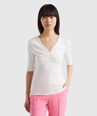 BENETTON (women)/Vネックギャザー5分袖リブTシャツ・カットソー/506004558