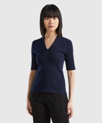 BENETTON (women)/ロゴ刺繍入りVネック5分袖Tシャツ・カットソー/506004561