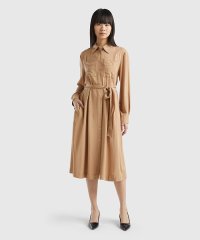 BENETTON (women)/ビスコース100%ベルト付きパッチポケット長袖シャツワンピース/506004569