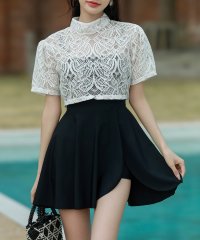 TeddyShop/テディショップ Teddyshop レディース水着体型カバー プチハイネックレーストップス+ワンピース 上下2点セット/506016193