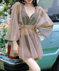 TeddyShop/テディショップ Teddyshop レディース水着 体型カバー クロスハイウエストビキニ+シアーフレアワンピース 3点セット/506017162