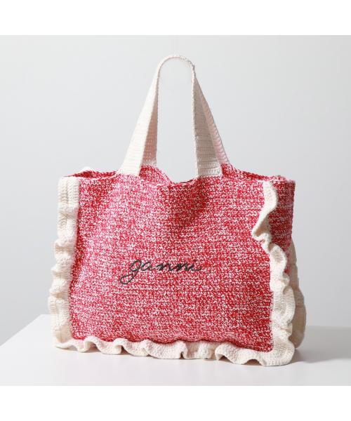 GANNI ガニーコットンロシェフリルトートバッグ ボーダー ニット