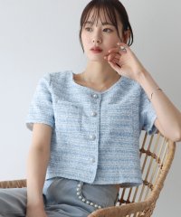 BLUEEAST/ブルーイースト BLUEEAST パールボタン半袖ツイードジャケット/506026056