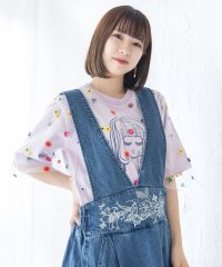 ScoLar/花刺繍チュール重ね 女の子プリントTシャツ/506020012
