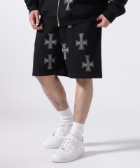 LHP/UNKNOWN LONDON/アンノウンロンドン/BLACK WITH WHITE CROSS RINESTONE SHORTS/506027671