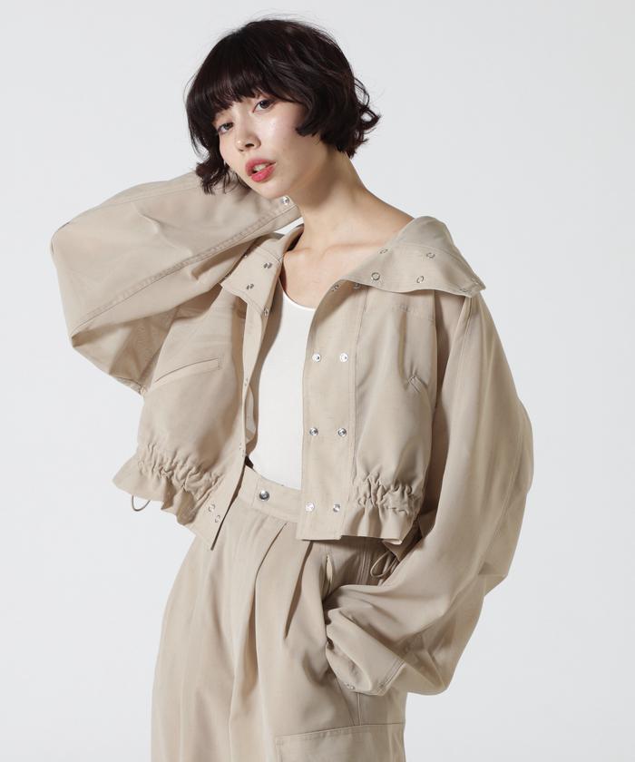 W-RAVEEL Hooded down jacket in wrinkled nylon｜ブルー
