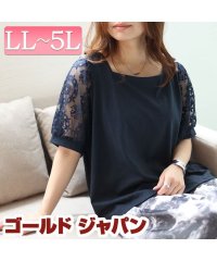 GOLD JAPAN/大きいサイズ レディース ビッグサイズ シアーレース袖切り替えスクエアネックTシャツ/506030380