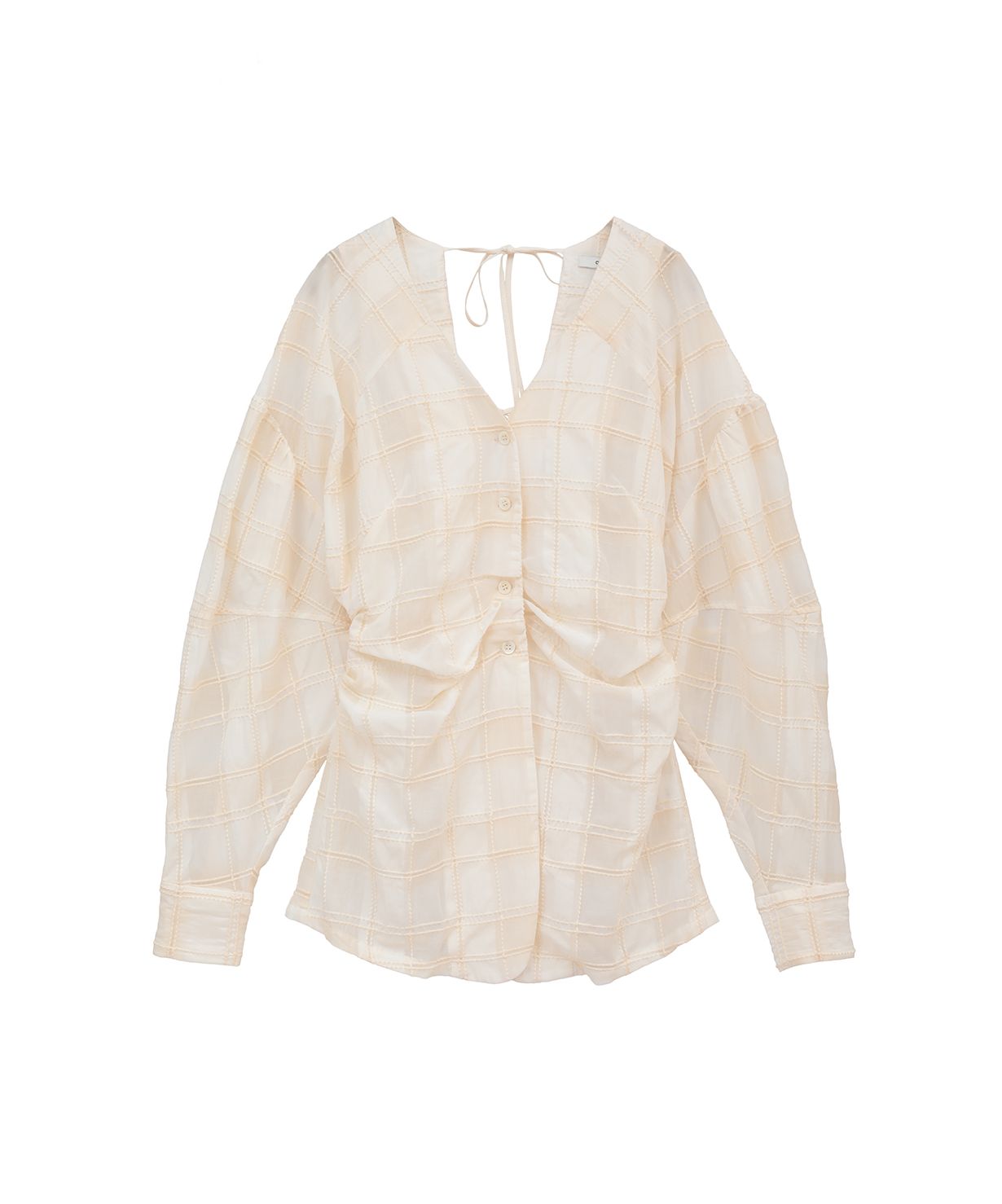 SHEER CHECK TUCK WAIST BLOUSE　CLANE セール】SHEER CHECK TUCK WAIST BLOUSE(505952962) | クラネ