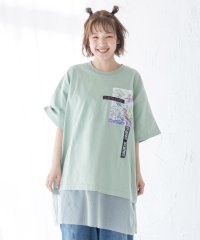 Scolar Parity/恐竜に乗ったクマ×甘やかし柄アップリケ メッシュ裾Tシャツ/506029100