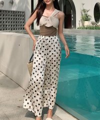 TeddyShop/テディショップ Teddyshop レディース水着 ワンショル風フリルワンピース+ボタニカルドット柄ロングパンツ 2点セット 体型カバー/506030666
