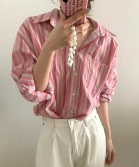 Amulet/ストライプシャツ レディース 10代 20代 30代 韓国ファッション カジュアル ブラウス かわいい 春 夏 秋 おしゃれ シンプル トップス 長袖/506031260