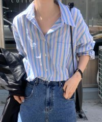 Amulet/アミュレット Amulet ストライプシャツ レディース 10代 20代 30代 韓国ファッション カジュアル ブラウス かわいい 春 夏 秋 おしゃれ シンプ/506031260