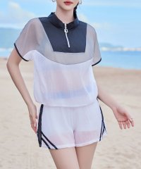 TeddyShop/テディショップ Teddyshop レディース水着 半袖ハーフジップシアートップス+バイカラービキニ 3点セット 【返品不可商品】/506031410