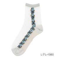 HANAE MORI/HANAE MORI(ハナエ モリ) ： サイド花柄 ソックス クルー丈 テグス(3103－026) 婦人 女性 レディースフクスケ fukuske 福助 公式/506032800